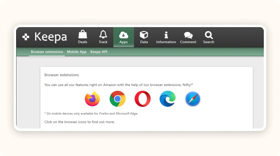 Page d’accueil de Keepa