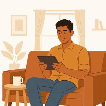 Man booking the bike evaluation online comfortably sitting at home