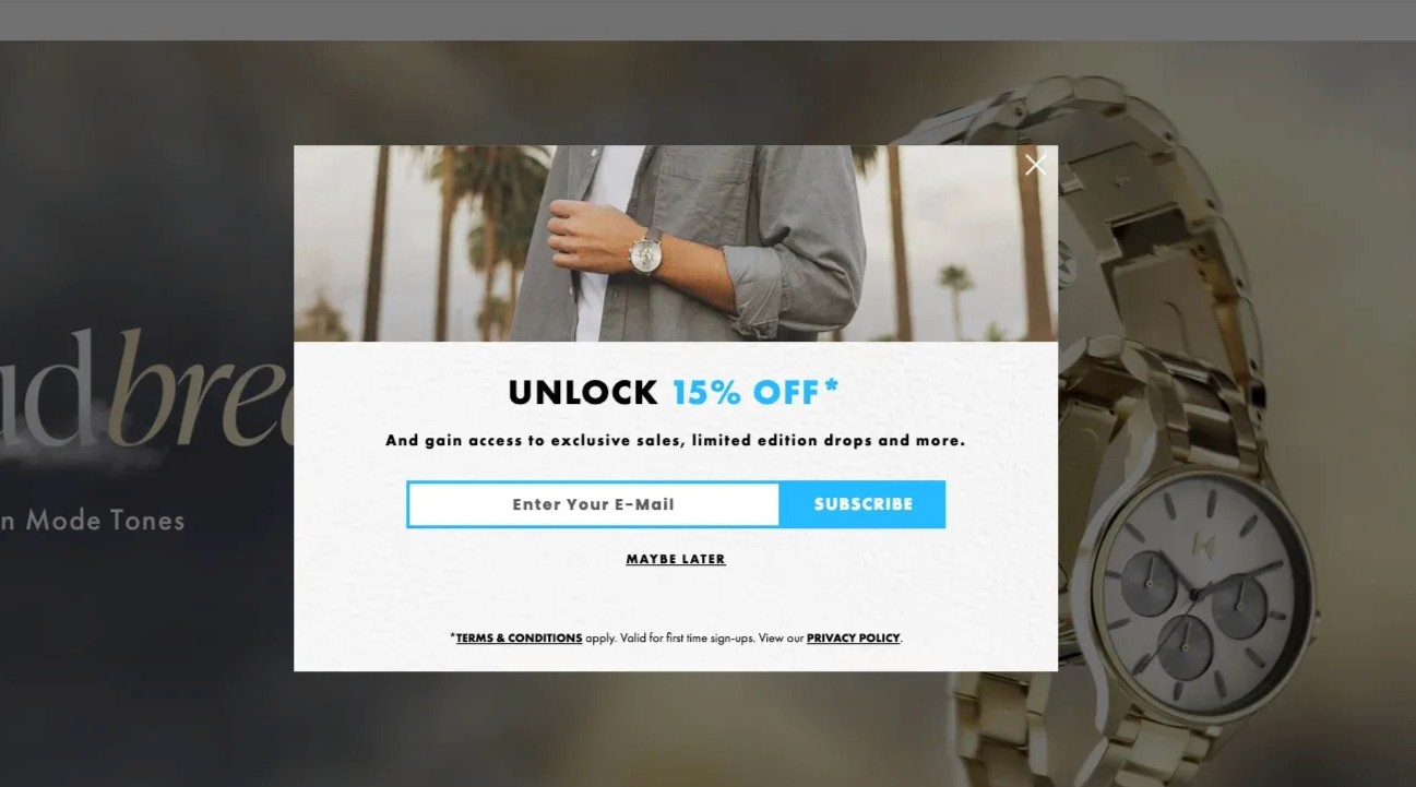 User-triggered popup appearing on screen