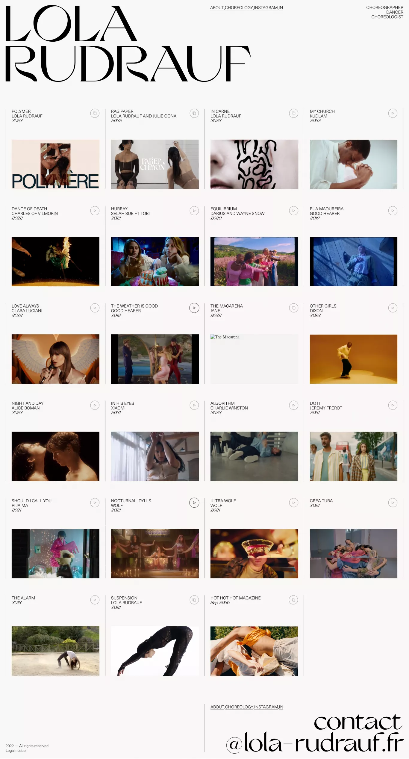 Lola Rudrauf – Accueil portfolio page screenshot showcasing Art design