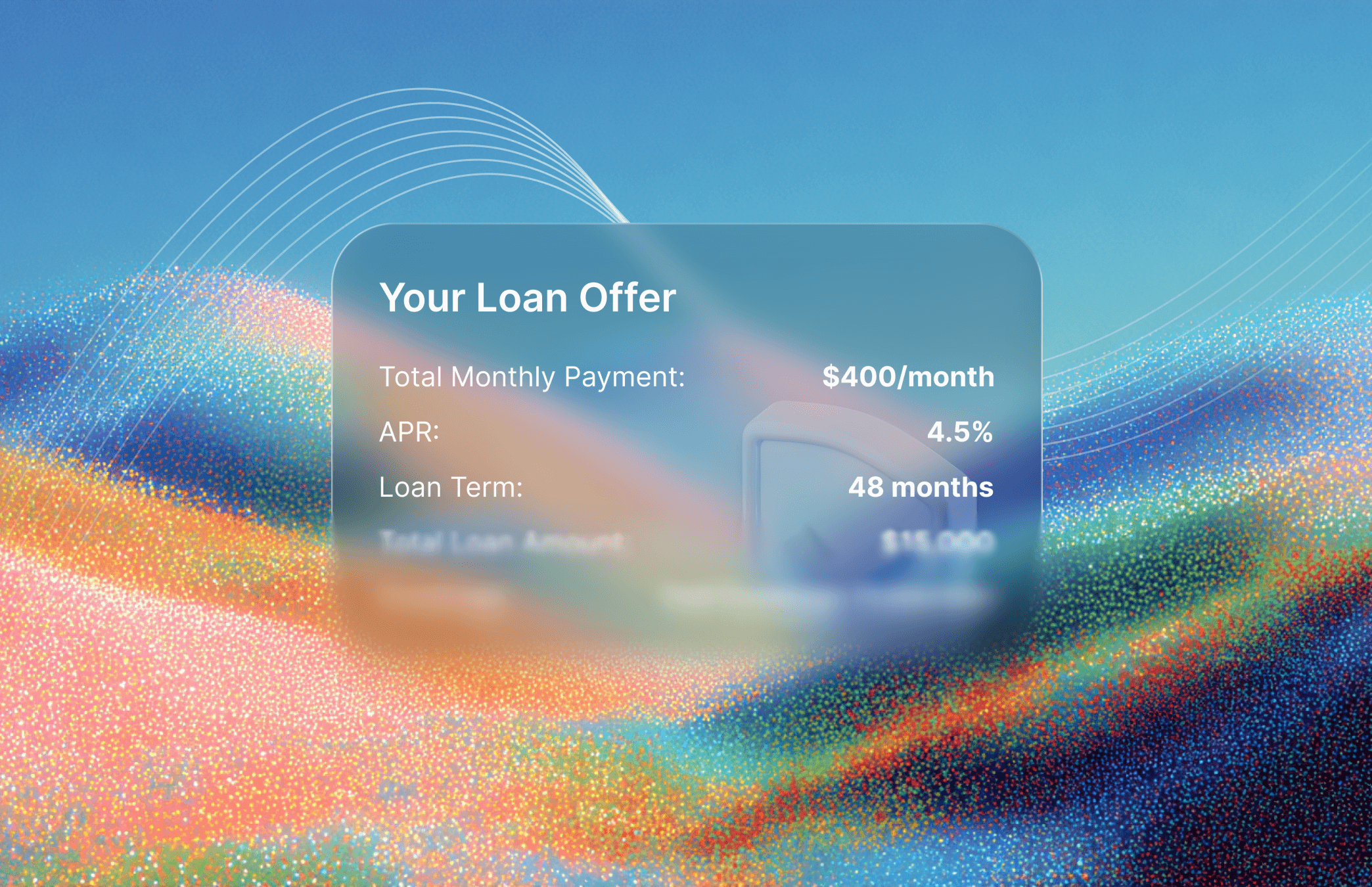 Abstract hero image with undulating bands of vibrant, colorful particles against a gradient blue sky.