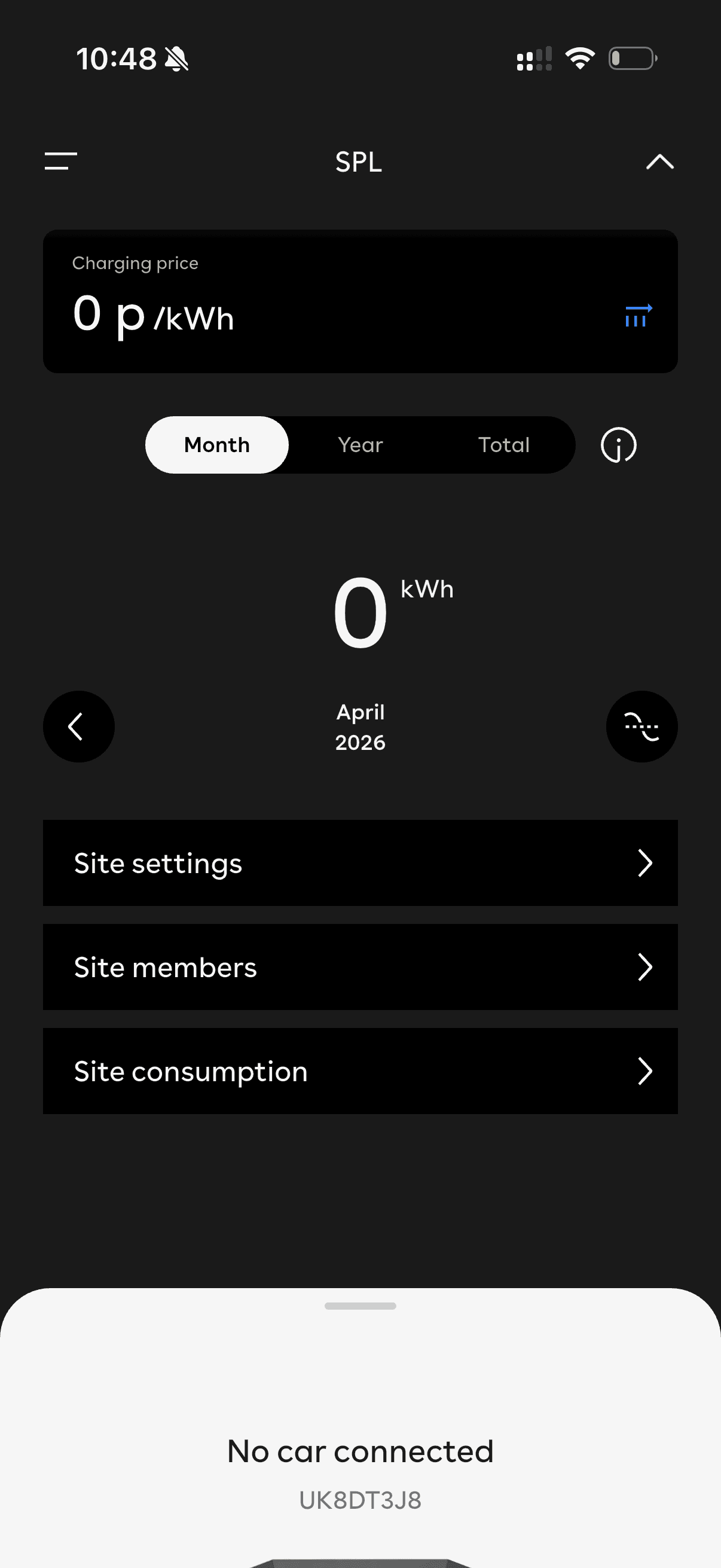 Site dashboard after swipe with Site settings button
