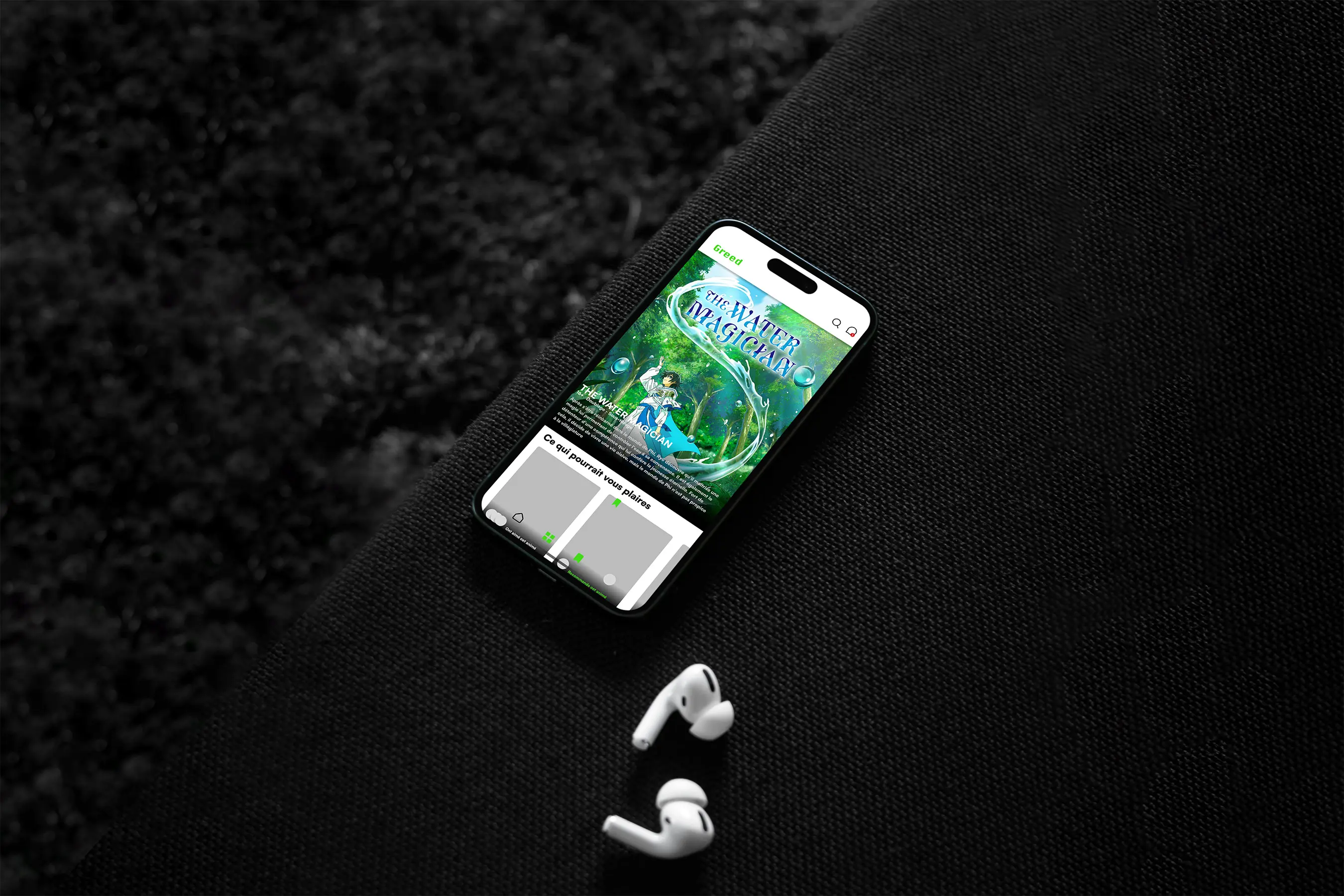 Mockup of the homepage of the Greed app