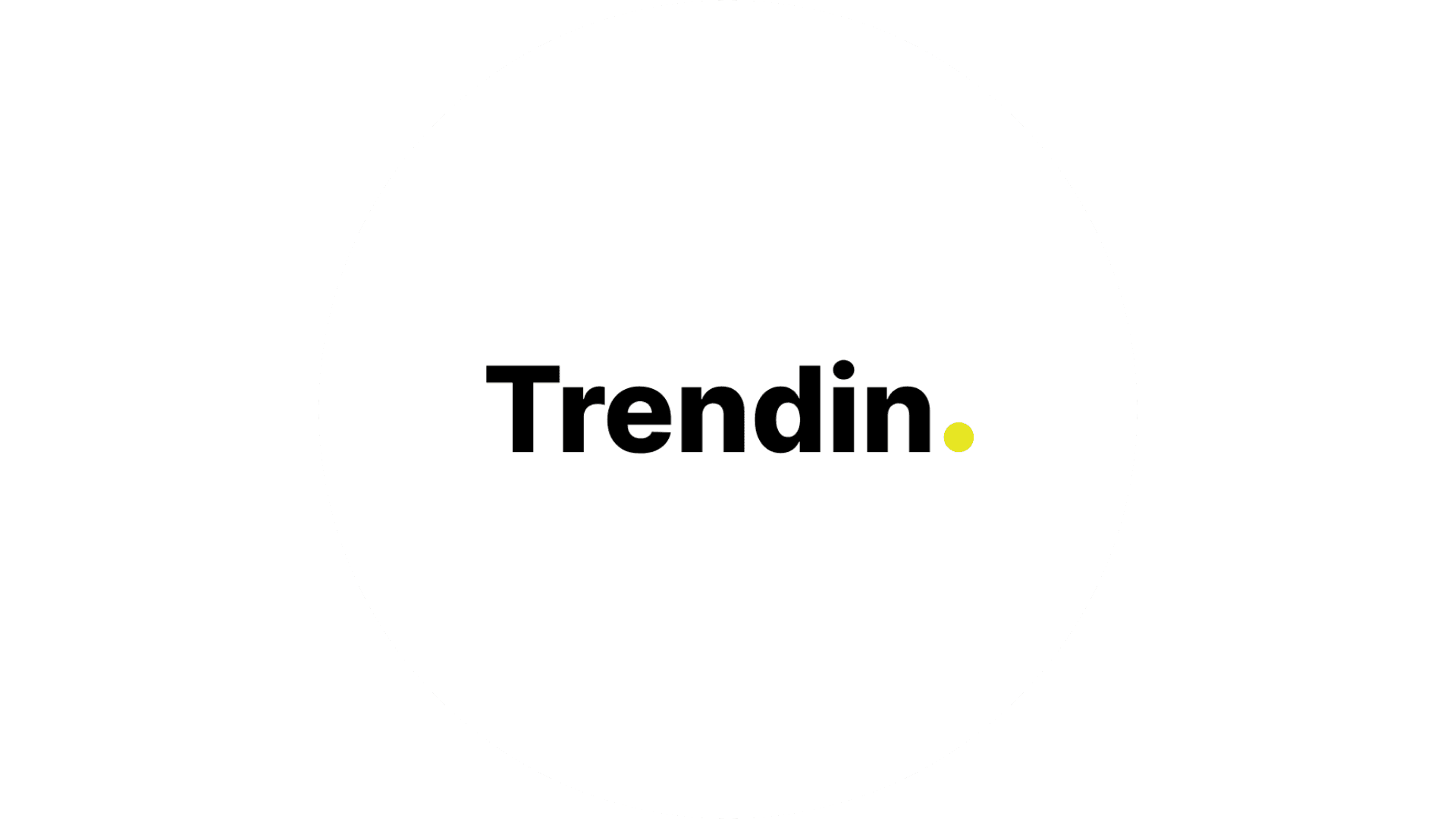 The image features a minimalist logo displaying the word "Trendin" in bold black typography against a white background with a small yellow dot.