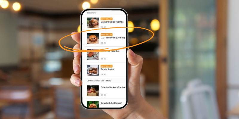 Online food ordering platform showing best selling items