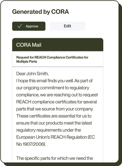 Compliance certificate generated by CORA email