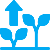 Blue icon of growing plants with upward arrow representing business growth and success – RJP.design, top Web Design Agency in NYC specializing in website design and digital marketing.