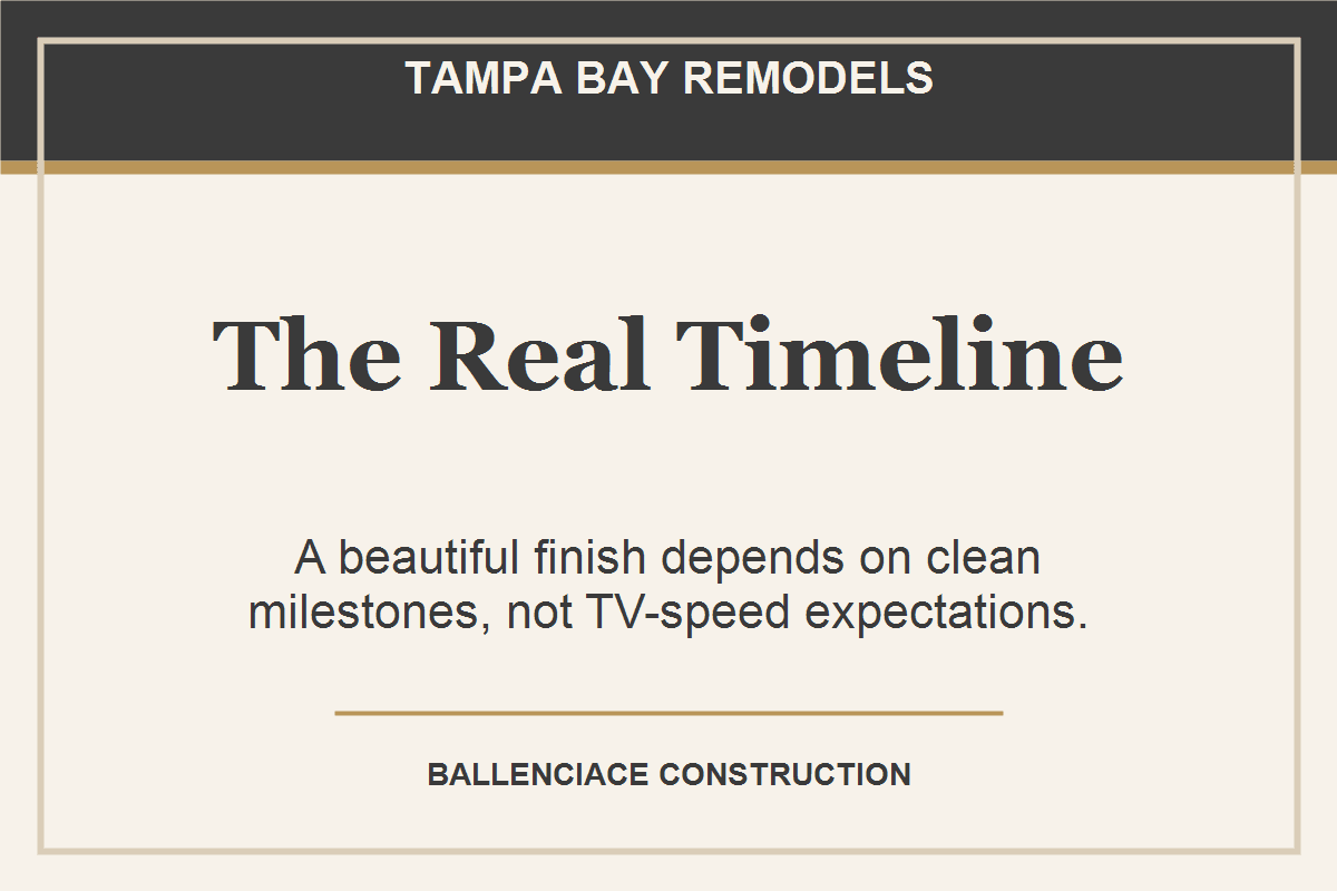 Editorial graphic about real Tampa Bay remodel timelines and milestone planning