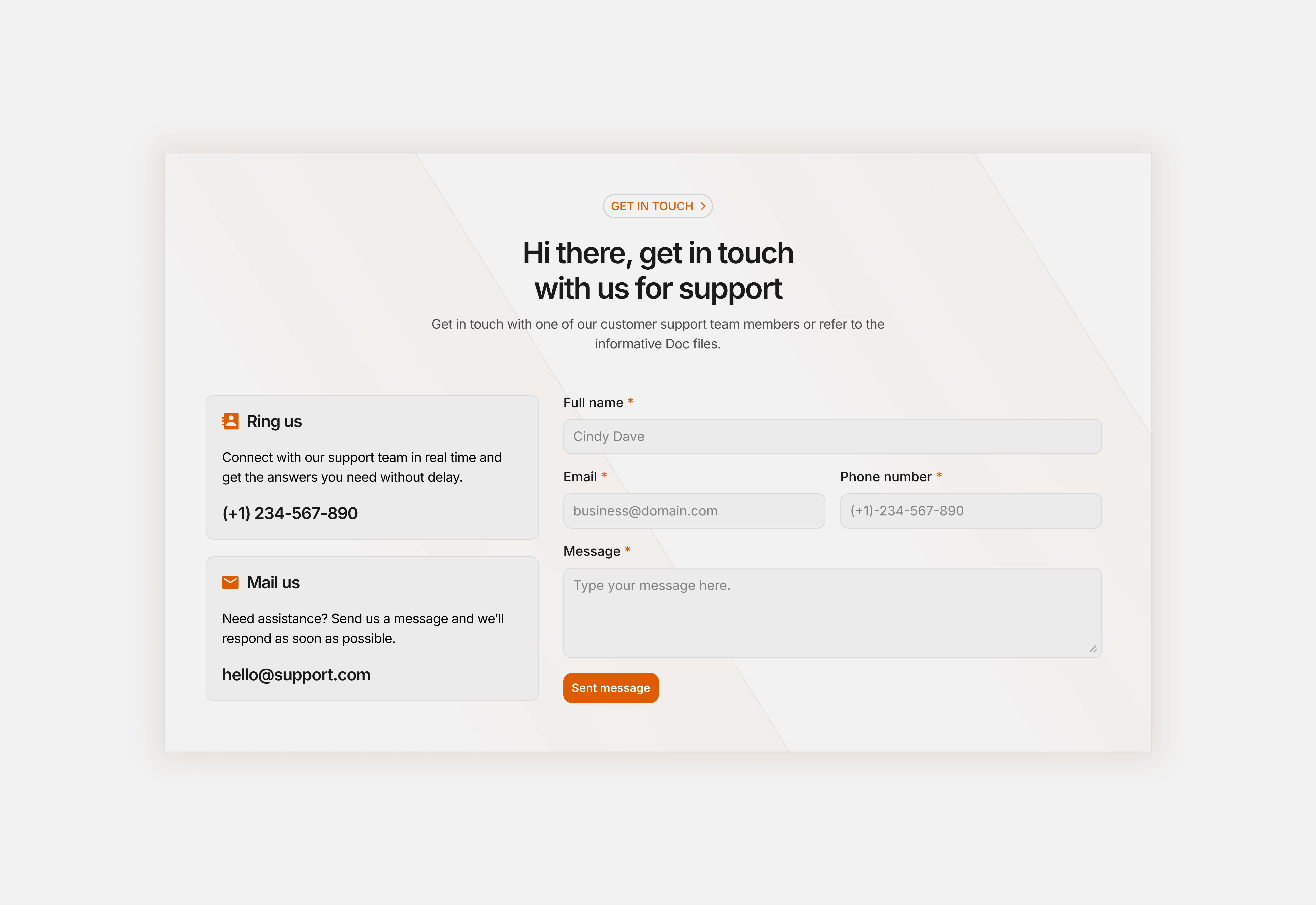 A light themed, minimal contact us page section.