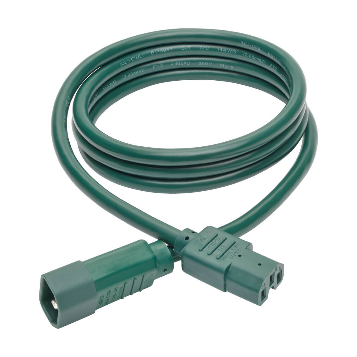 Cable de alimentación verde con conectores NEMA a C13 para computadoras y equipos de red