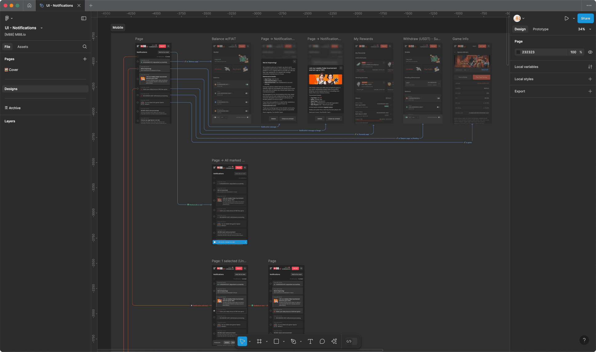 M88.io's notifications user flows