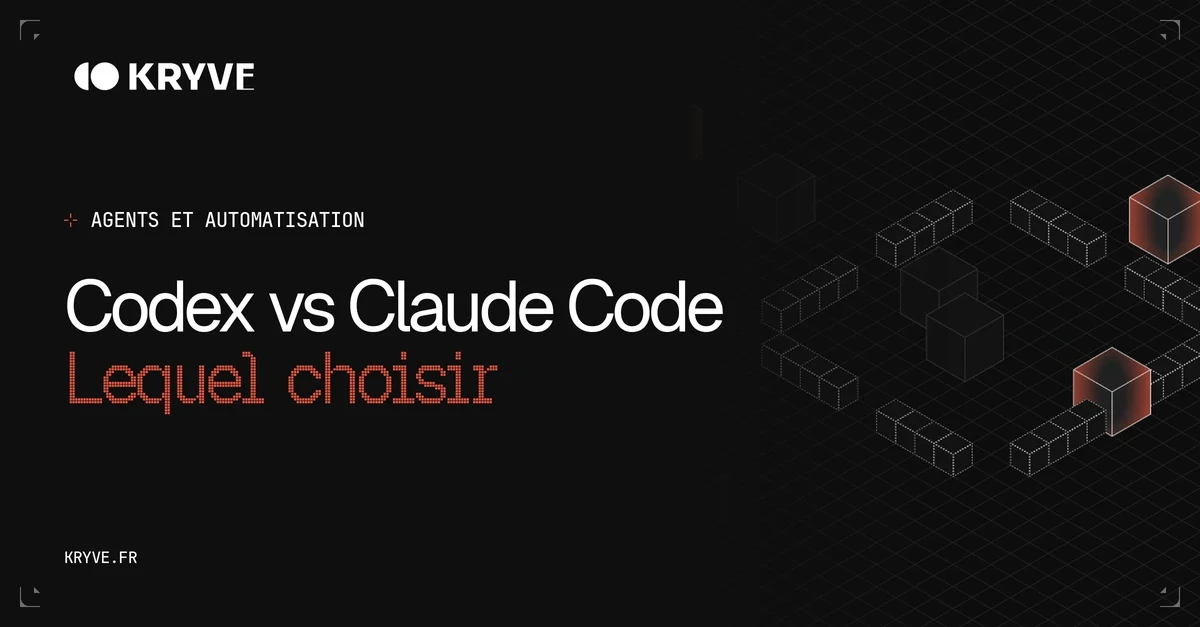 Codex vs Claude Code, lequel choisir : couverture Kryve graphite et corail, catégorie Agents et automatisation