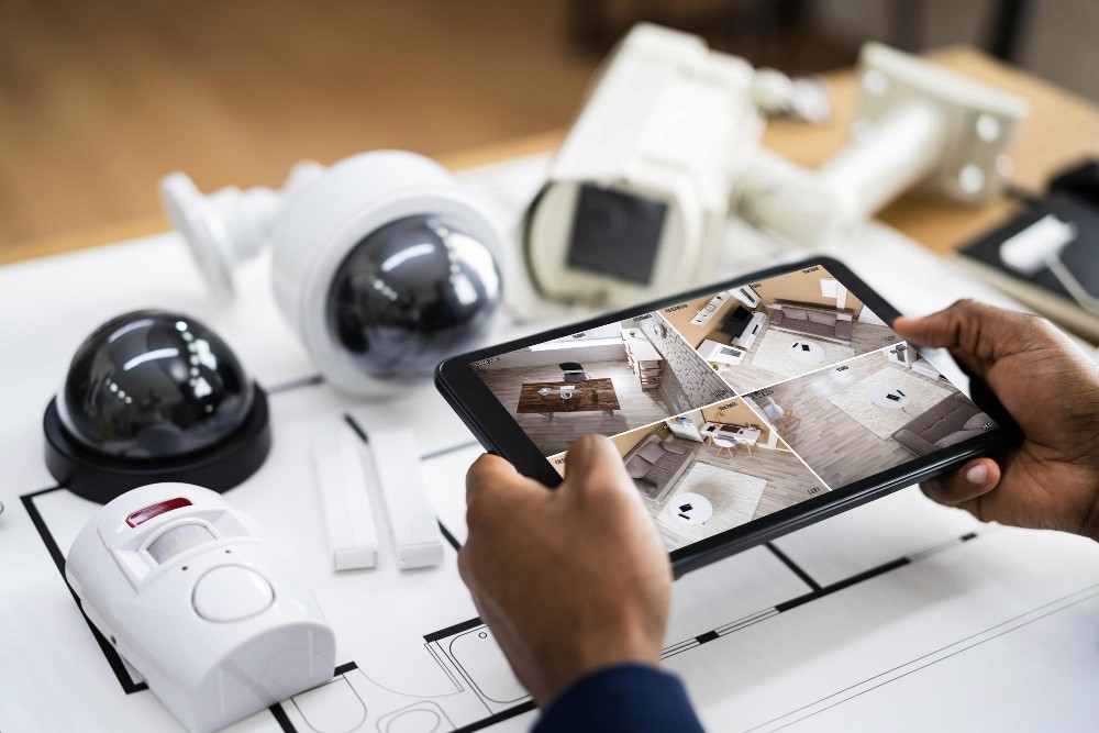 Several CCTV cameras on a blueprint project