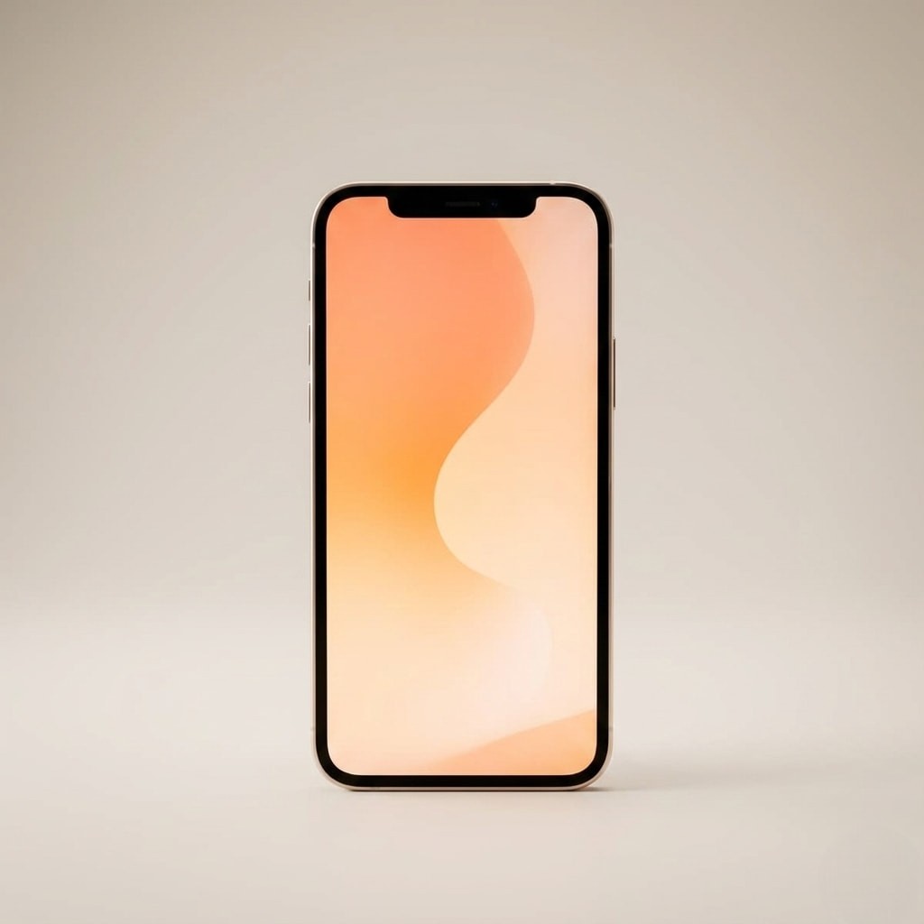 A smartphone with a thin black border displays a soft, warm gradient of orange and cream colors on its screen, set against a minimalist beige background.