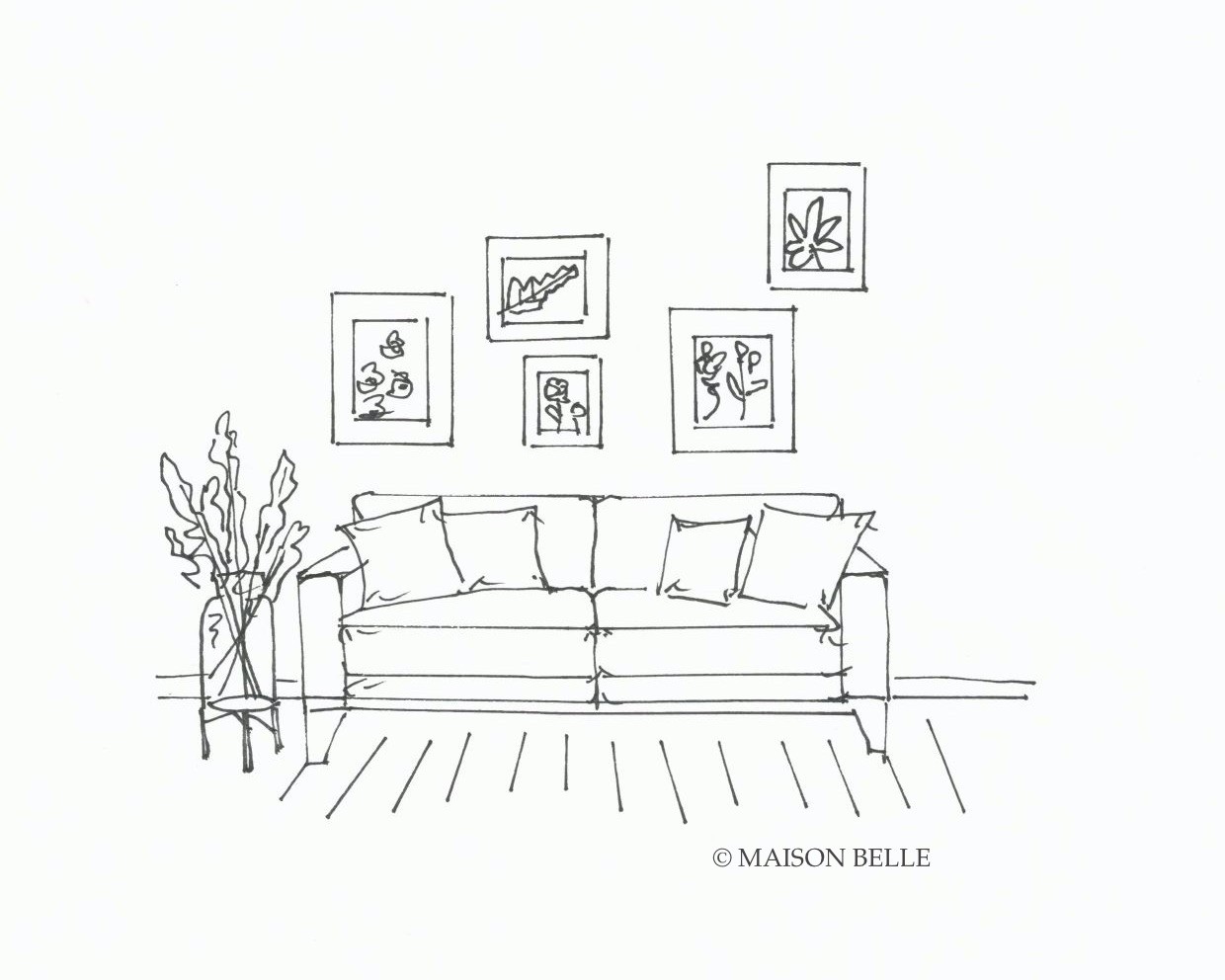 schets muur lijsten bloemen