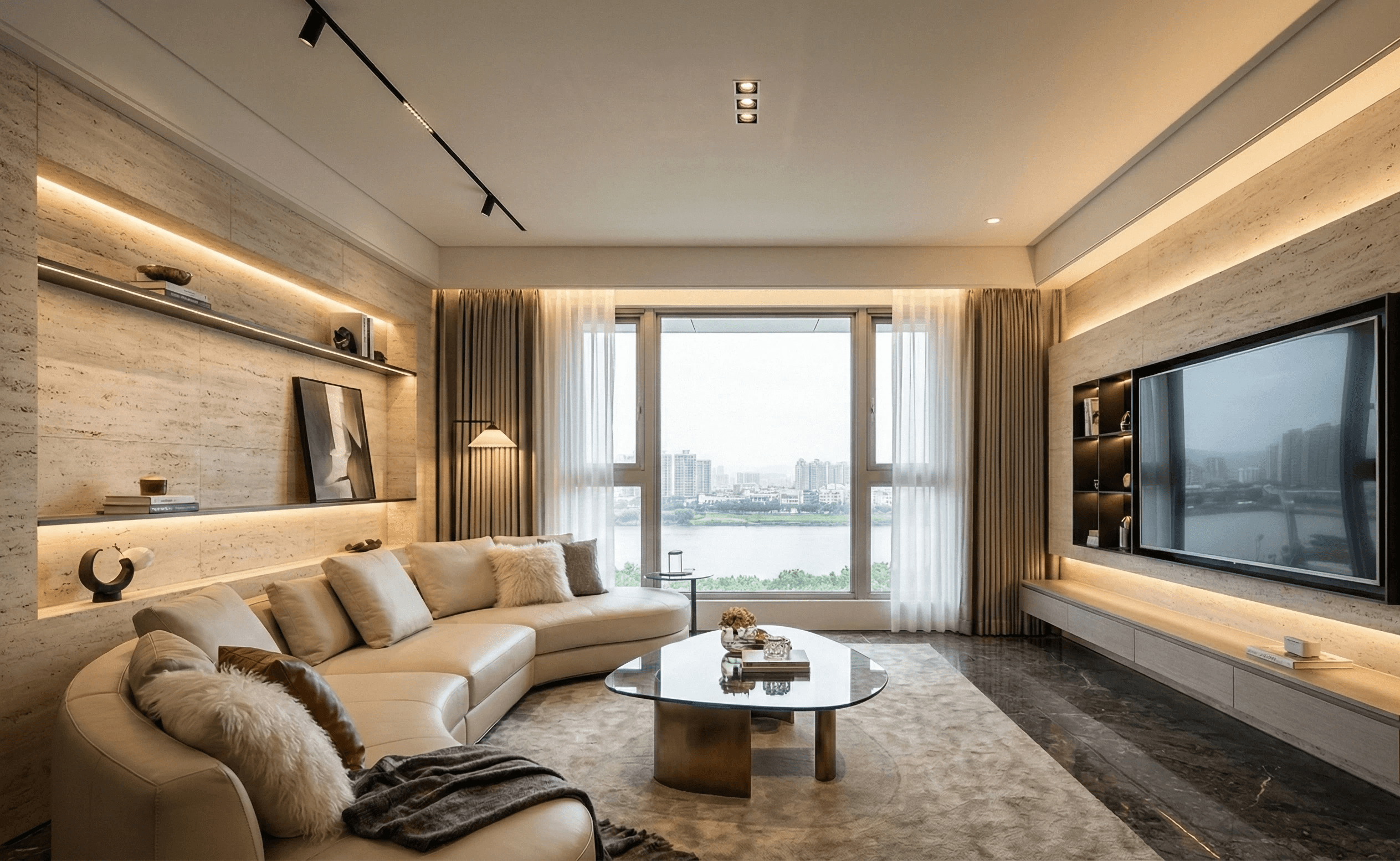 a reception desk with a laptop on top of it