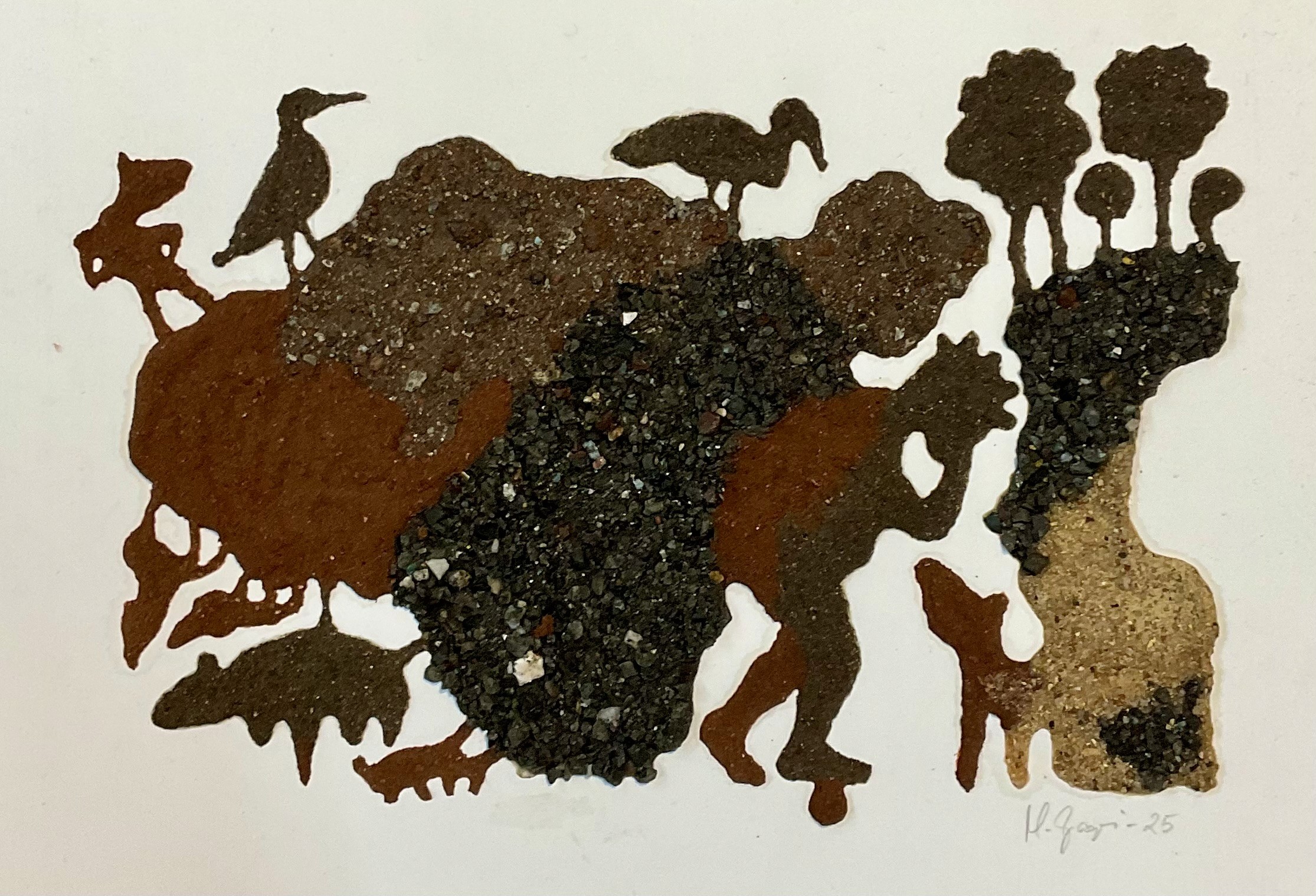 herd of sheep on road painting