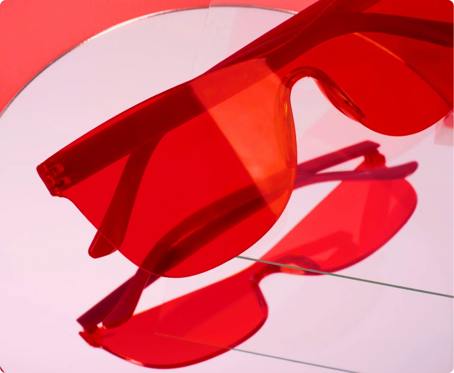 Colored transparent sunglasses still life