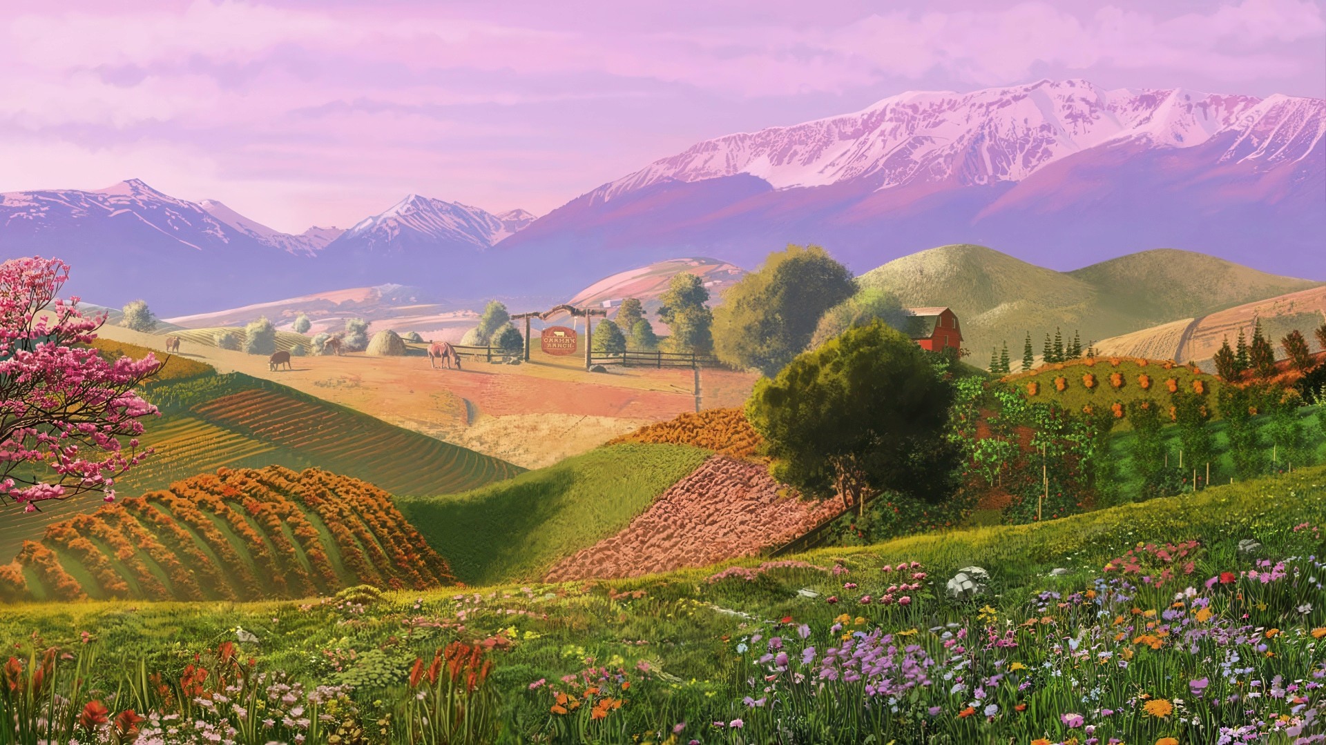 Matte Painting of Oregon's stylised landmarks, by Simone De Salvatore