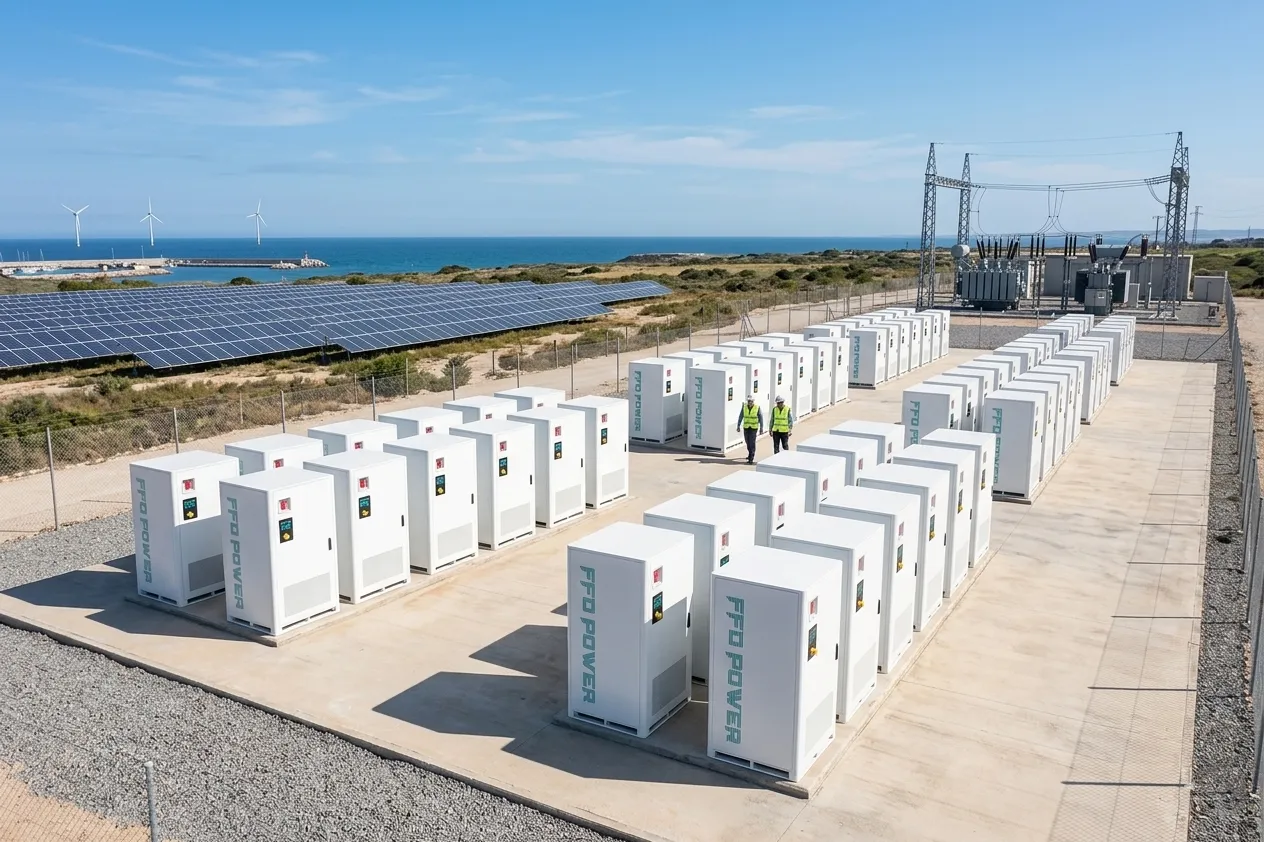 FFD POWER BESS cabinets at a coastal solar project