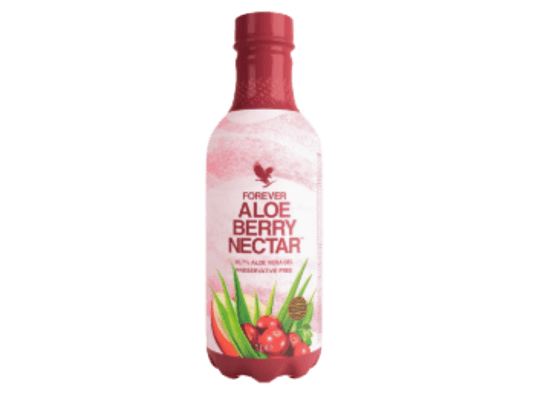 Garrafa do Forever Aloe Berry Nectar, bebida de aloe vera com cranberry para suporte à saúde do trato urinário.