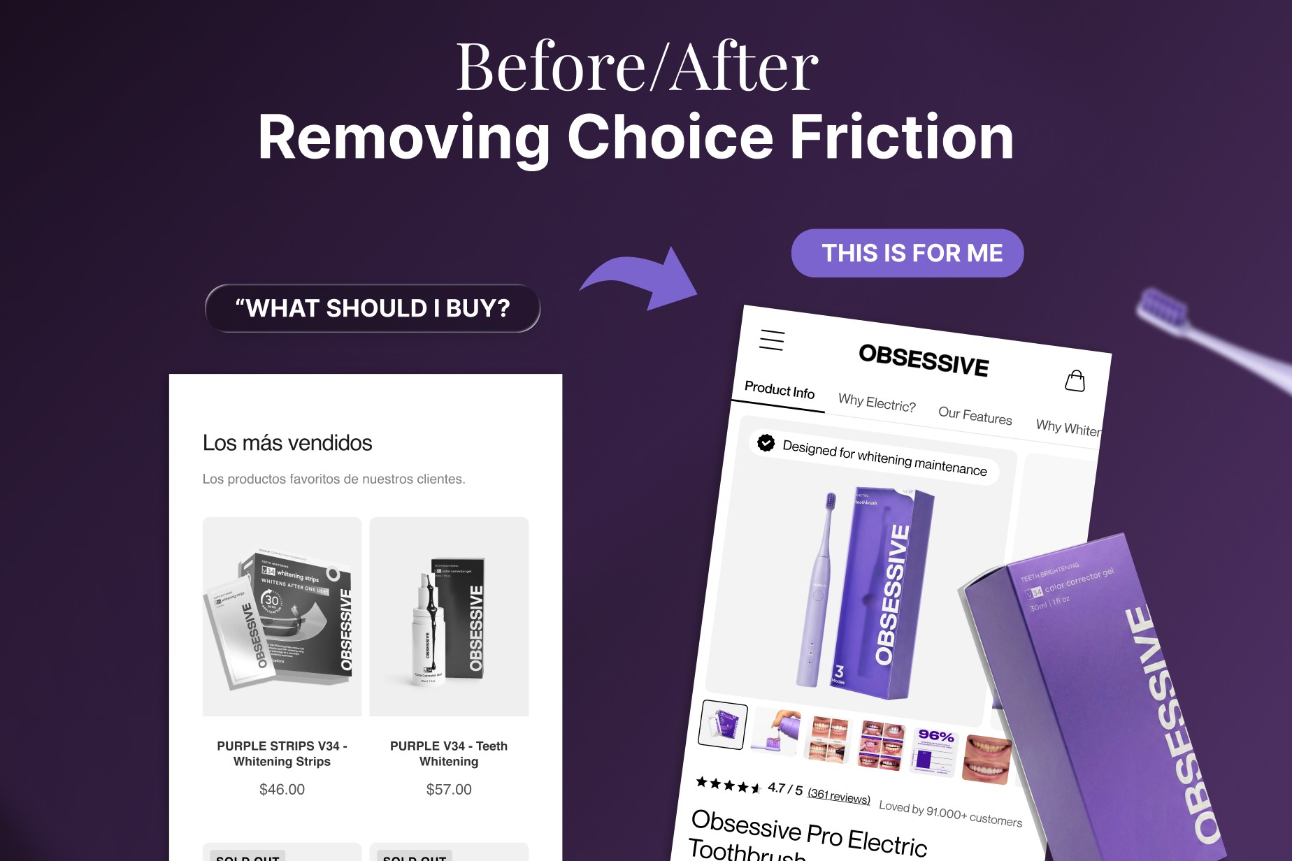 Before and after website redesign for supplement brand