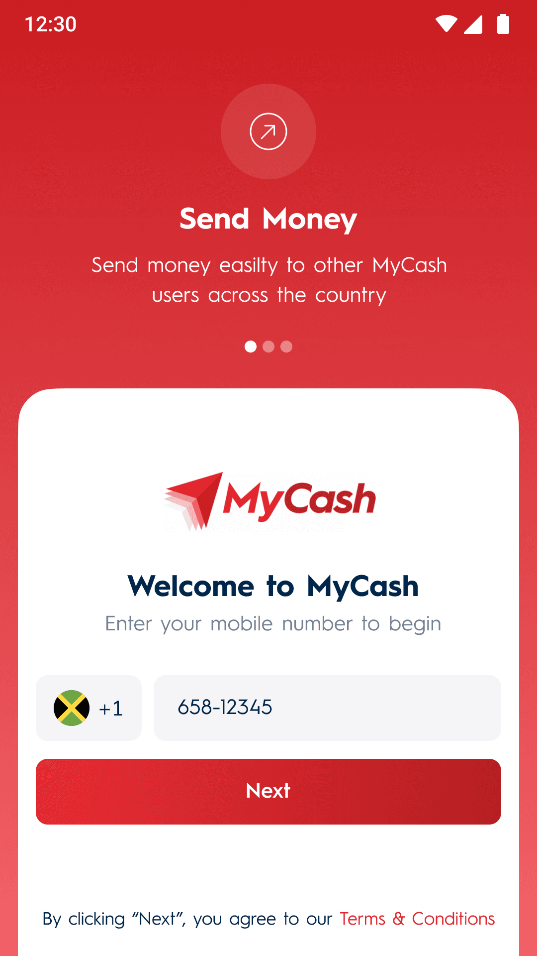 Sign Up screen for the customers