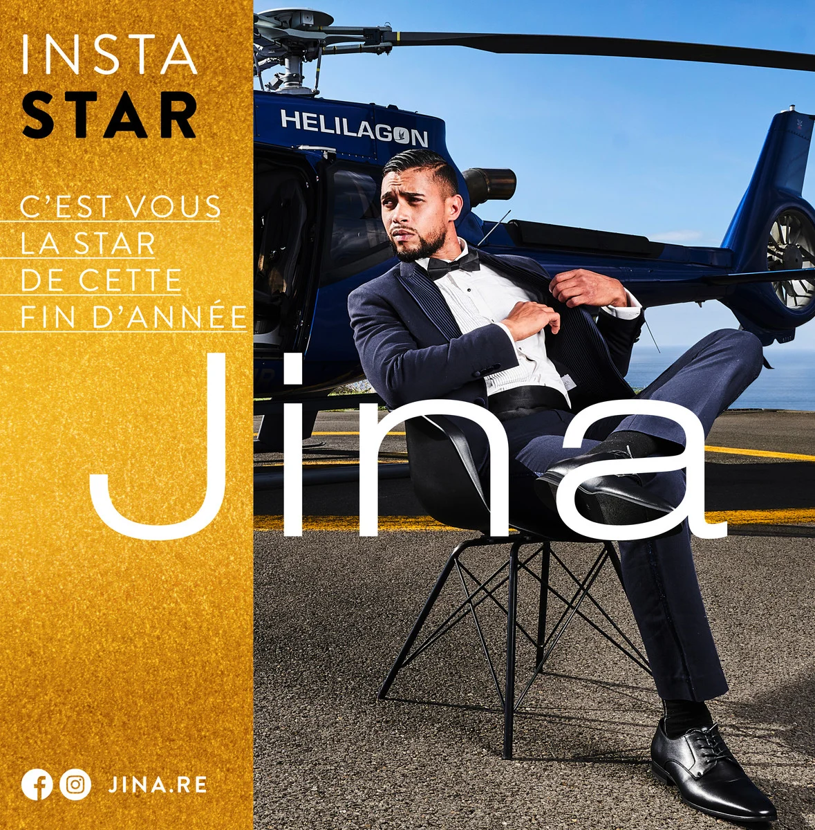 Portrait de mode masculin Jina — Homme en costume assis sur une chaise | Photographe David Dijoux, Réunion