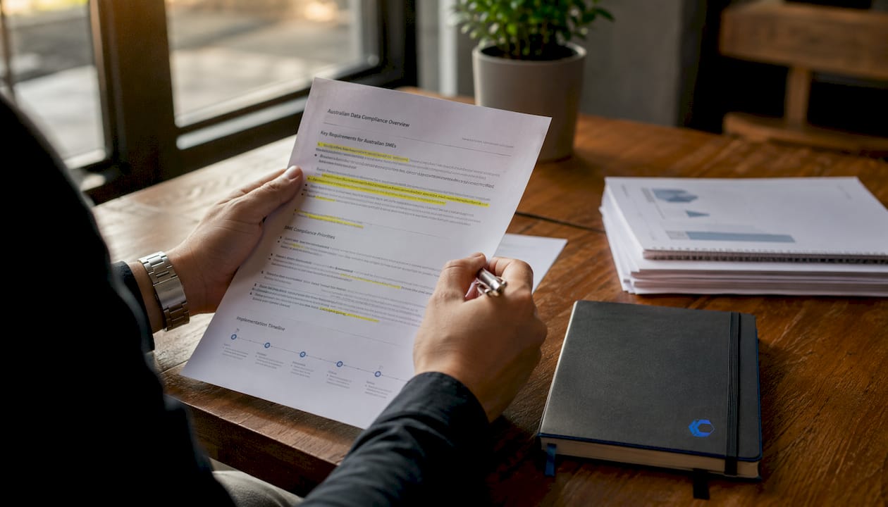 Hands reviewing compliance documents