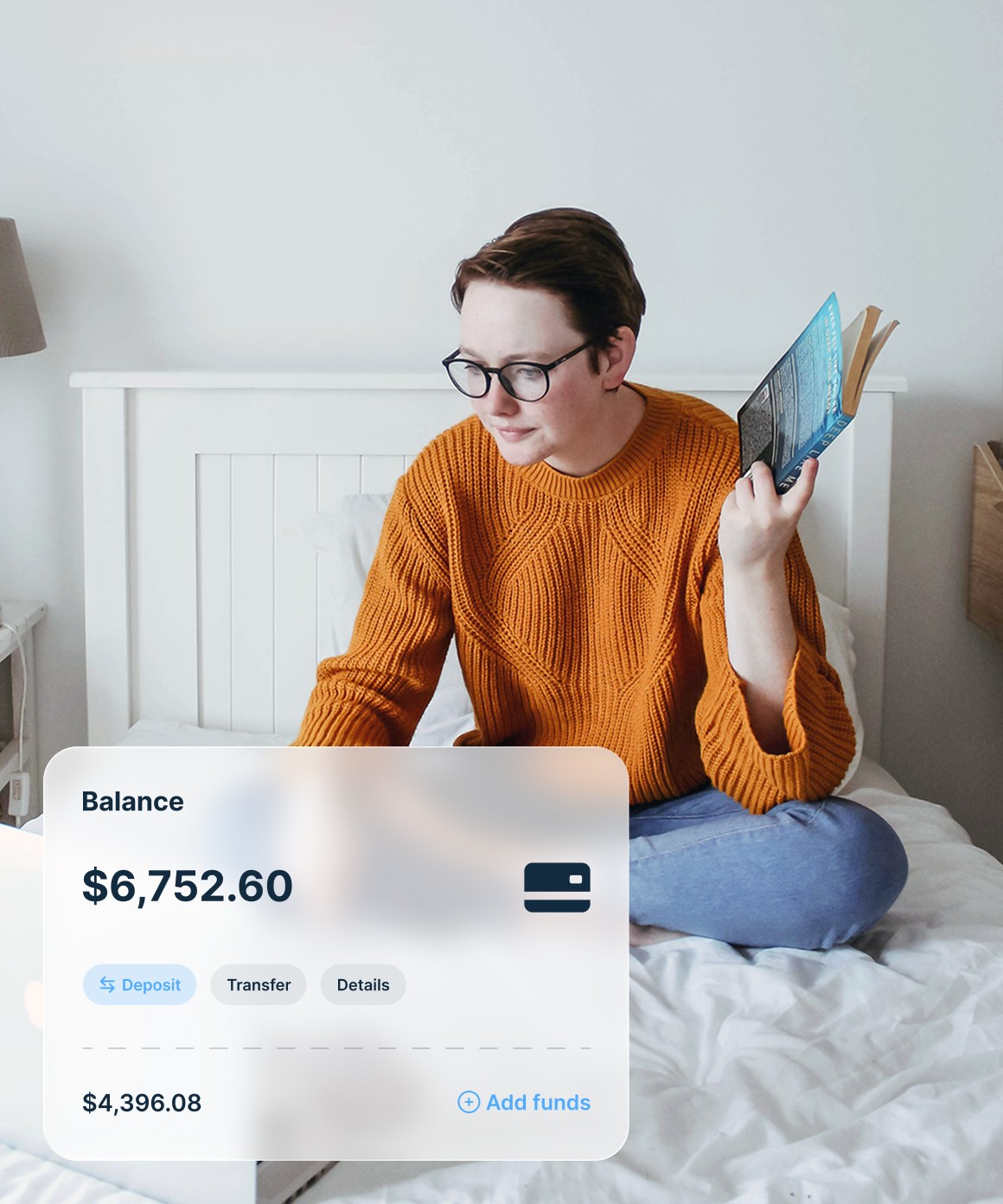User viewing a financial dashboard with balance and transactions