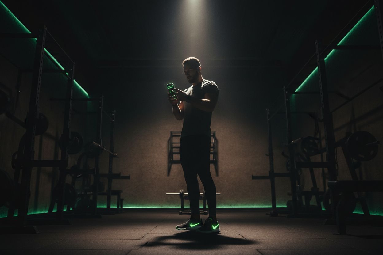 Person tracking workout on phone