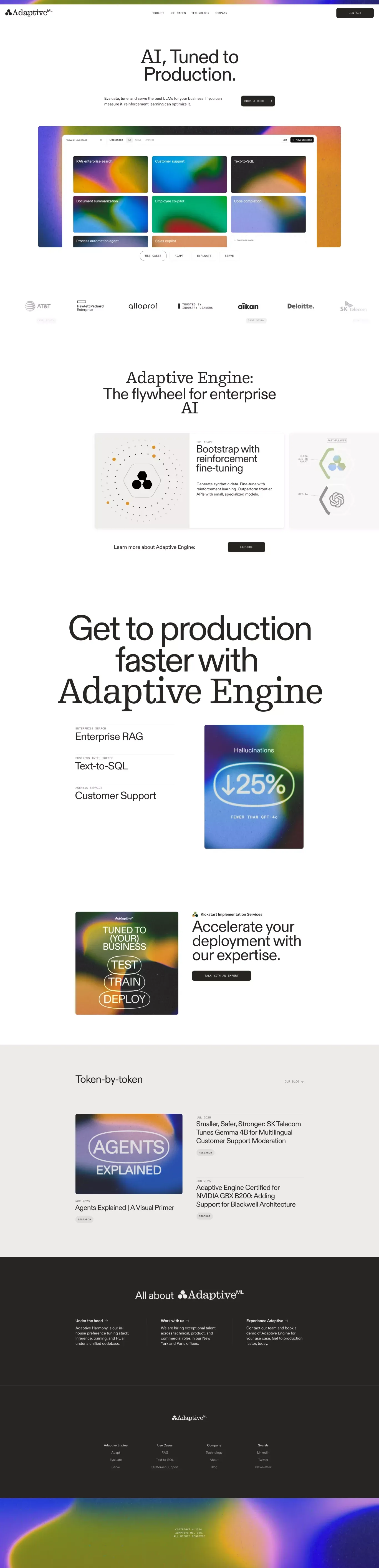Adaptive ML landing page screenshot showcasing AI and Tech design
