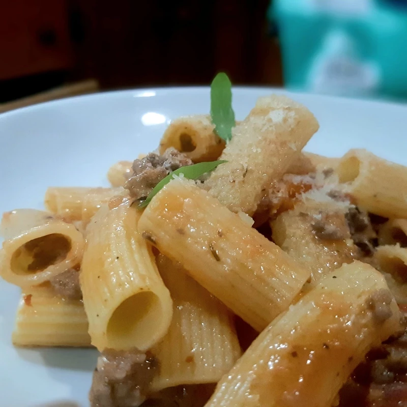 Rigattoni with Italian Spicy Sausage.