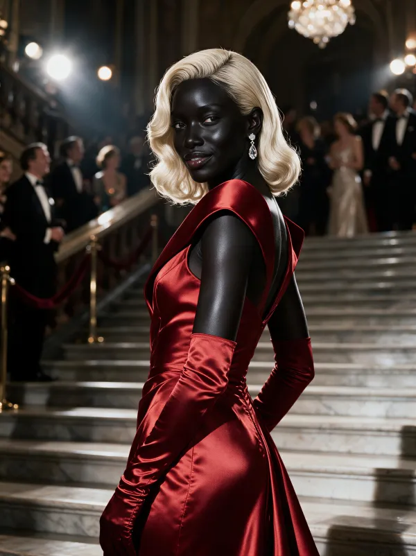 Same AI influencer - red gown gala - created with APOB AI