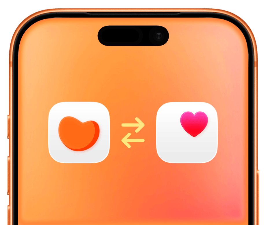 The Outsiders privacy feature showing local data processing with app icon and Apple Health icon connected by arrows on iPhone. Lock icon symbolizes security. All training analysis happens on-device with no cloud storage, user accounts, or data sharing with AI models or ad platforms. Privacy-first fitness tracking for athletes who want training readiness and recovery insights without compromising personal health data security.
