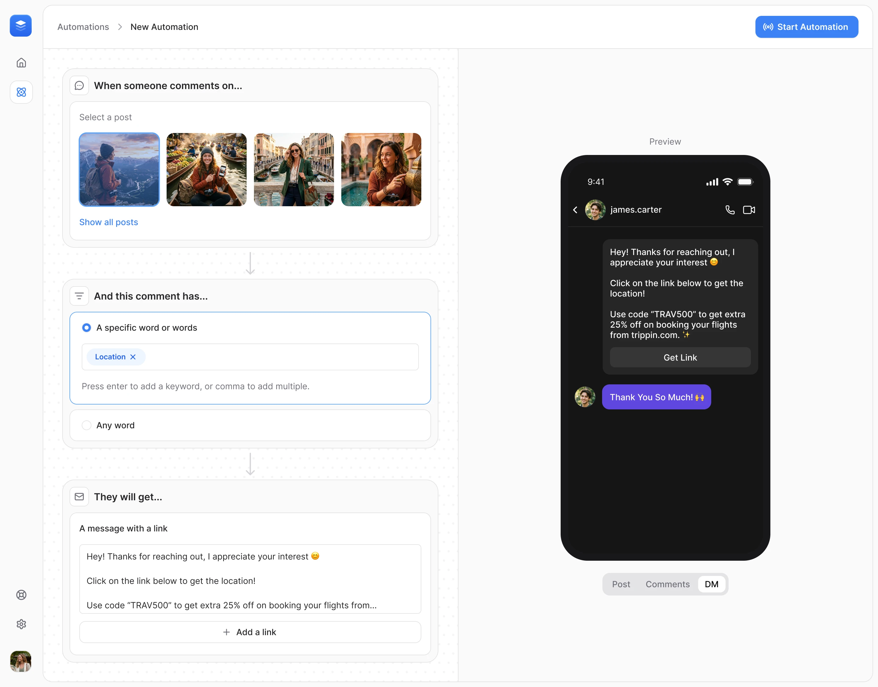 linkpush dm automation screenshot ui