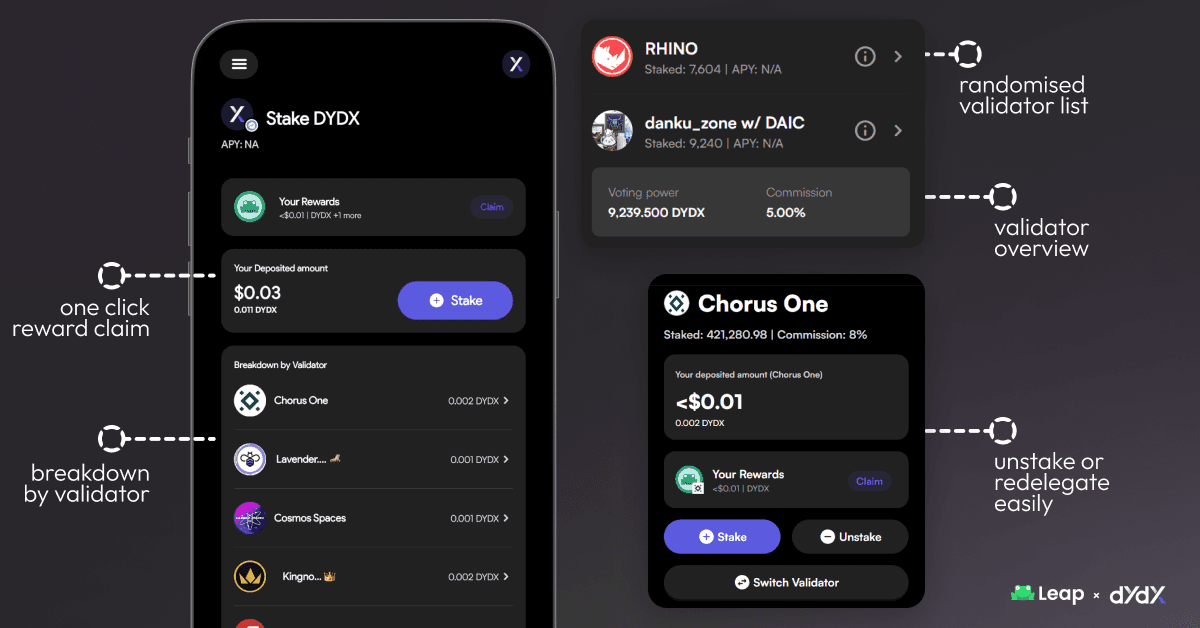 Stake with Leap using mobile app and browser extension