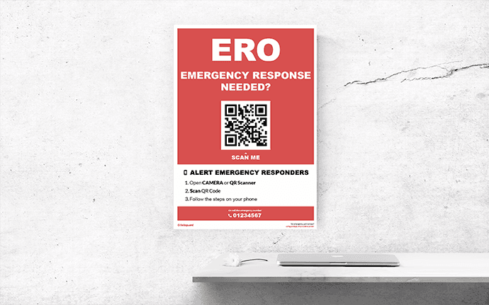 ERO alert sign with QR code on a wall