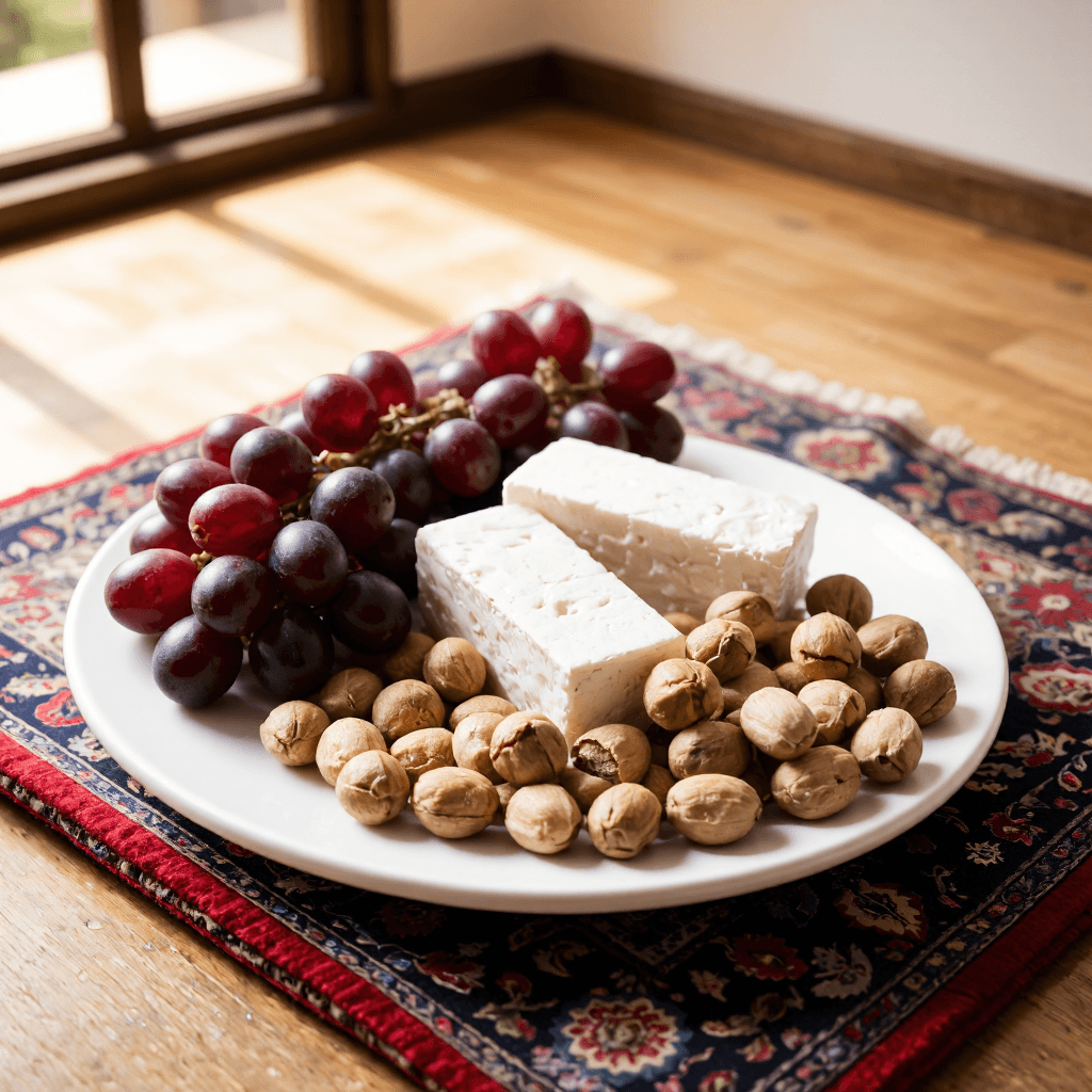 product photography of a plate of mixed fruits and nuts