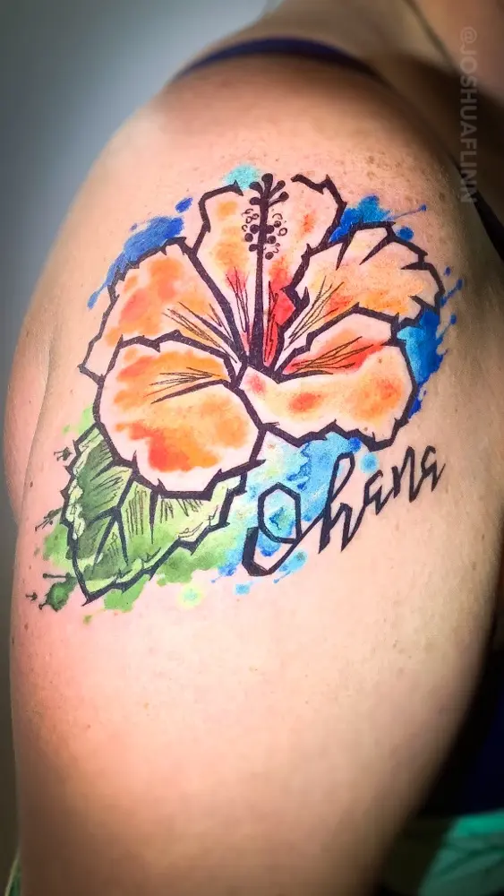 hibiscus watercolor ohana tattoo