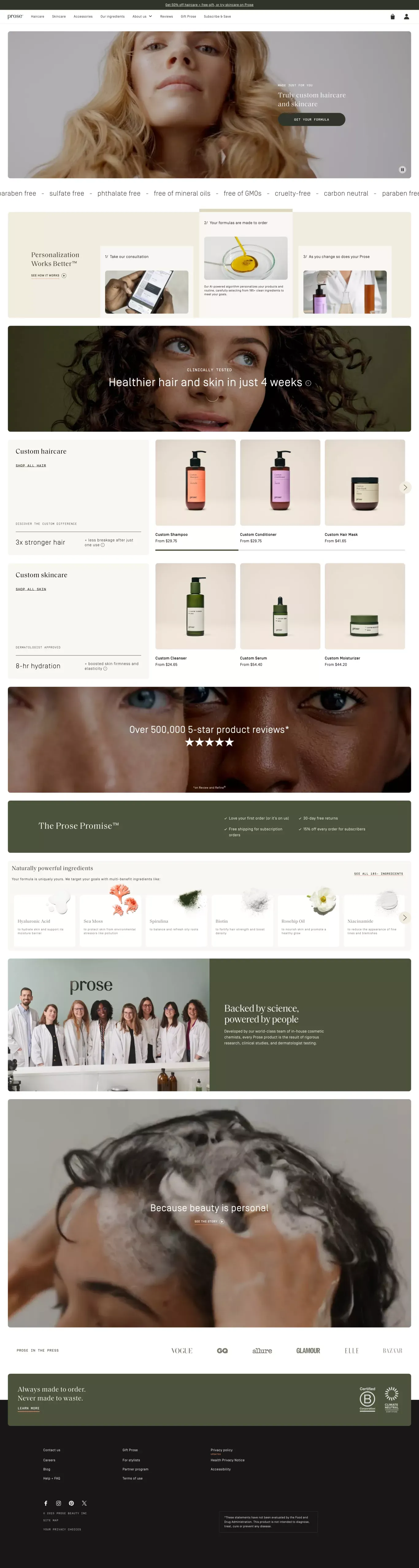 Truly Custom Haircare and Skincare ecommerce page screenshot showcasing Beauty and Ecommerce design