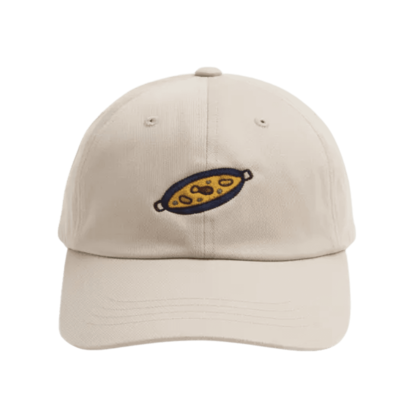 Beige cap with a paella design on a transparent background