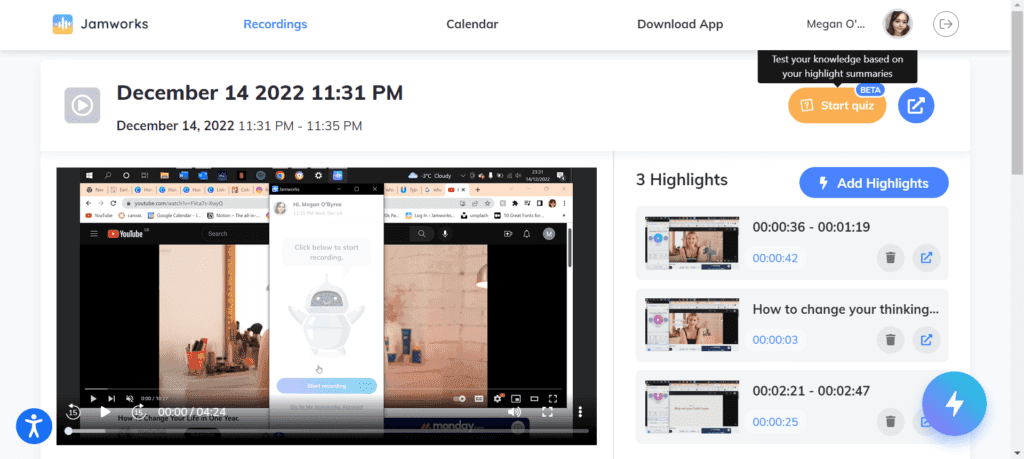 A screenshot of a lecture recording on the Jamworks website