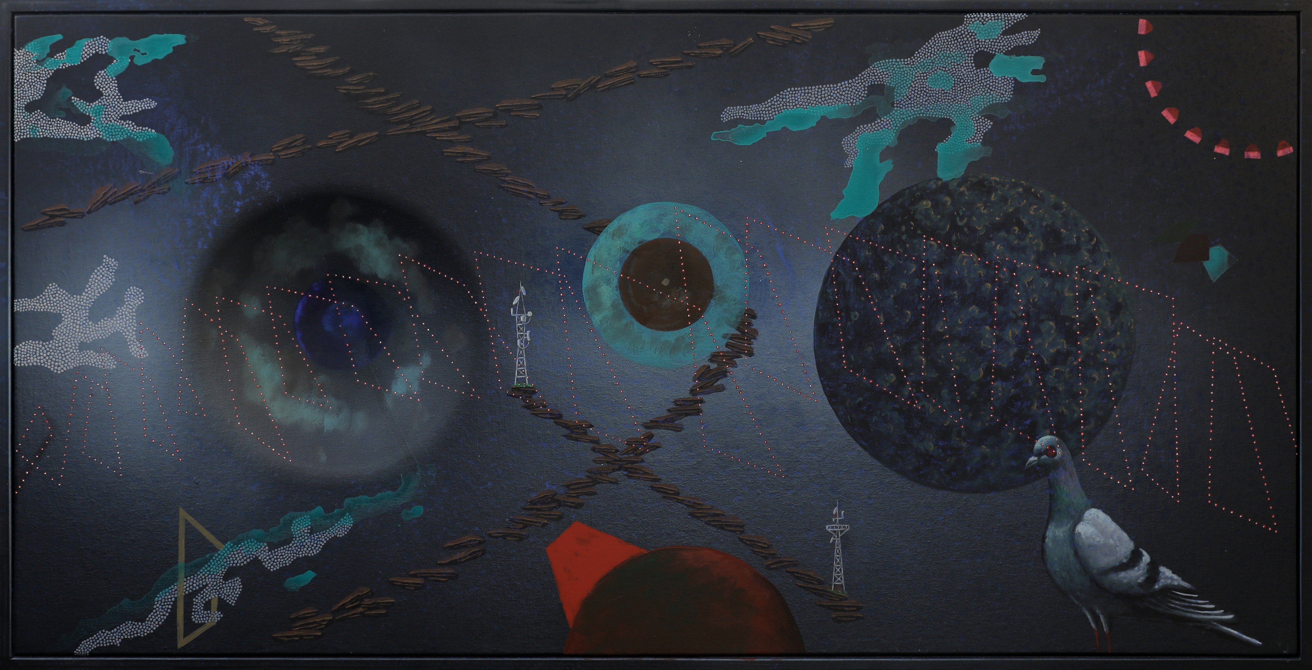 herd of sheep on road painting