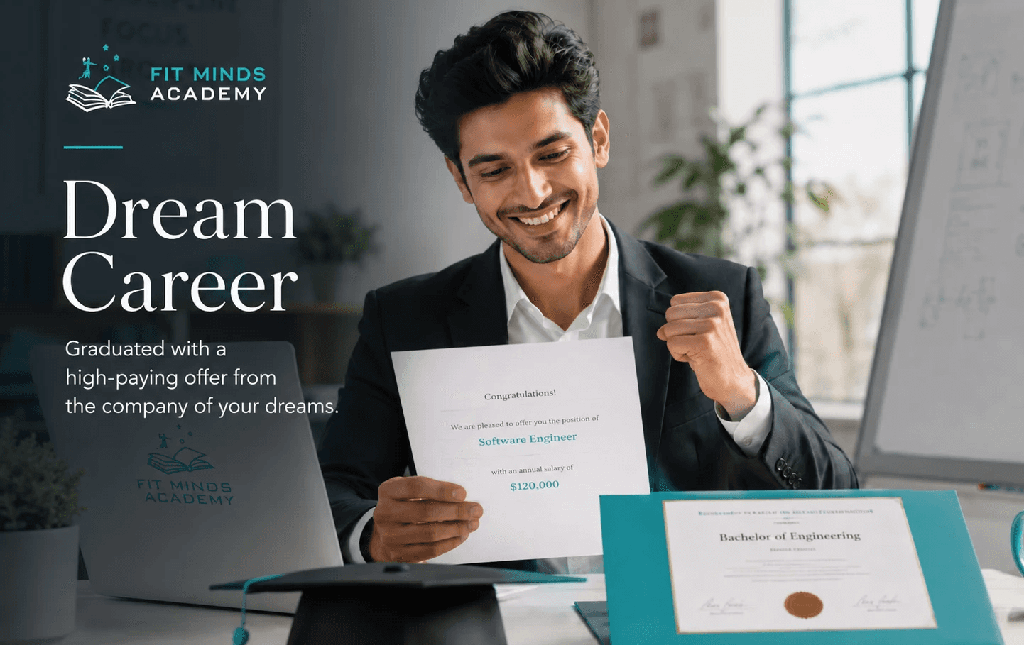 Engineering graduate holding degree with career offer letter