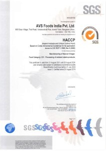 AVS Foods HACCP certificate