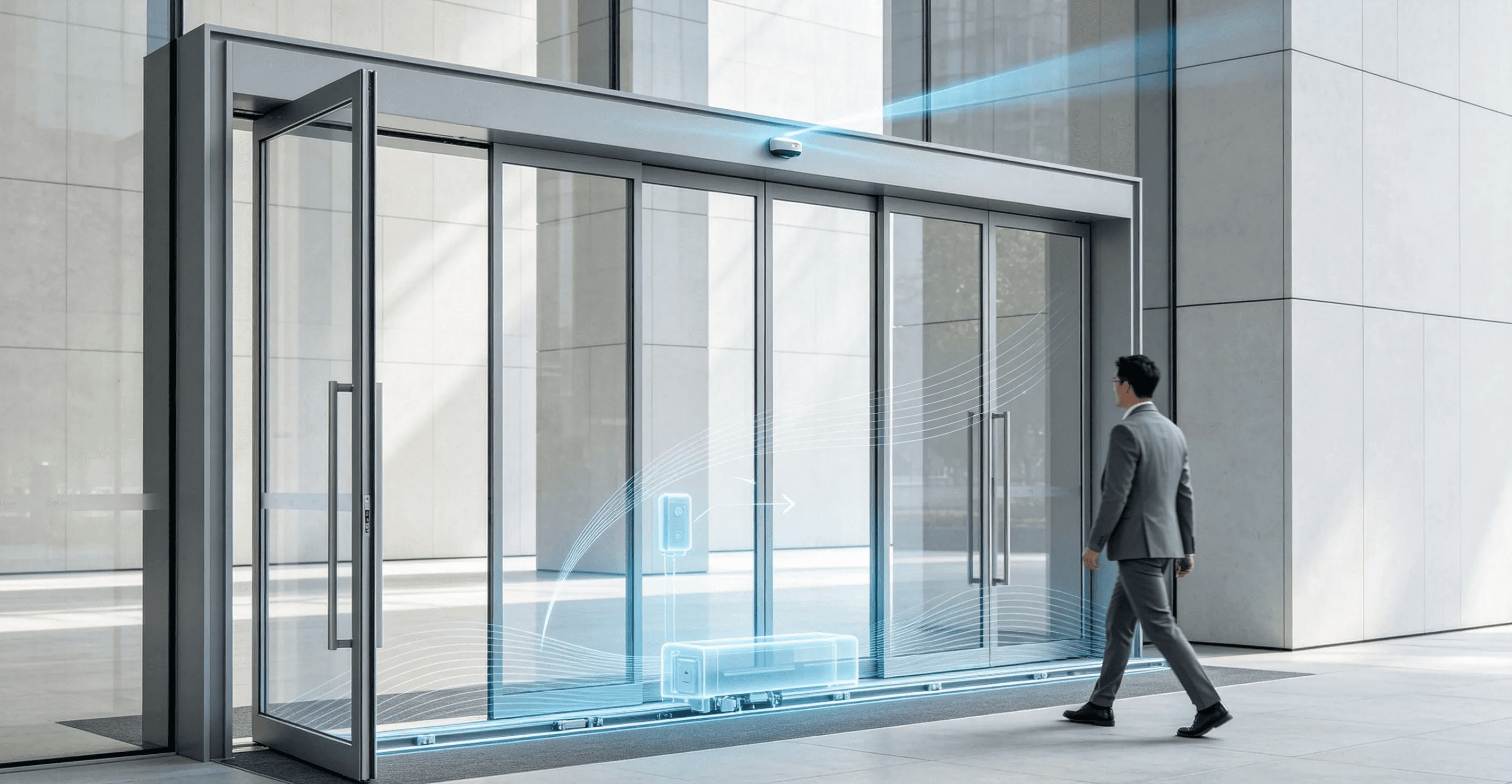 How automatic door sensors and controllers operate together