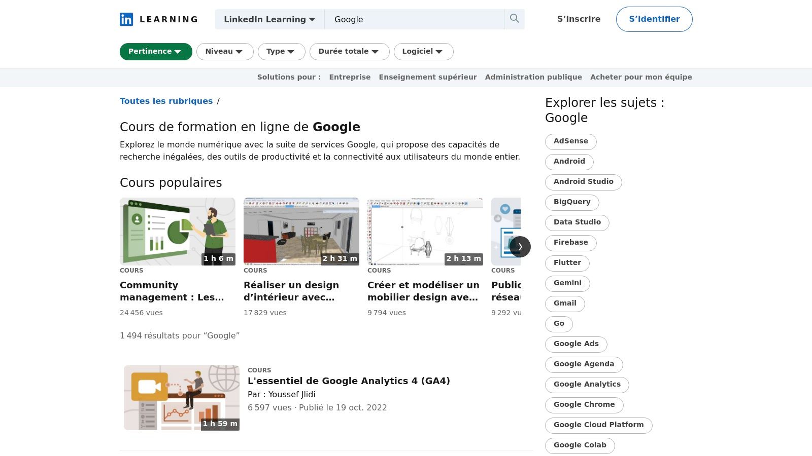 LinkedIn Learning – « L’essentiel de Google Ads » et catalogue marketing