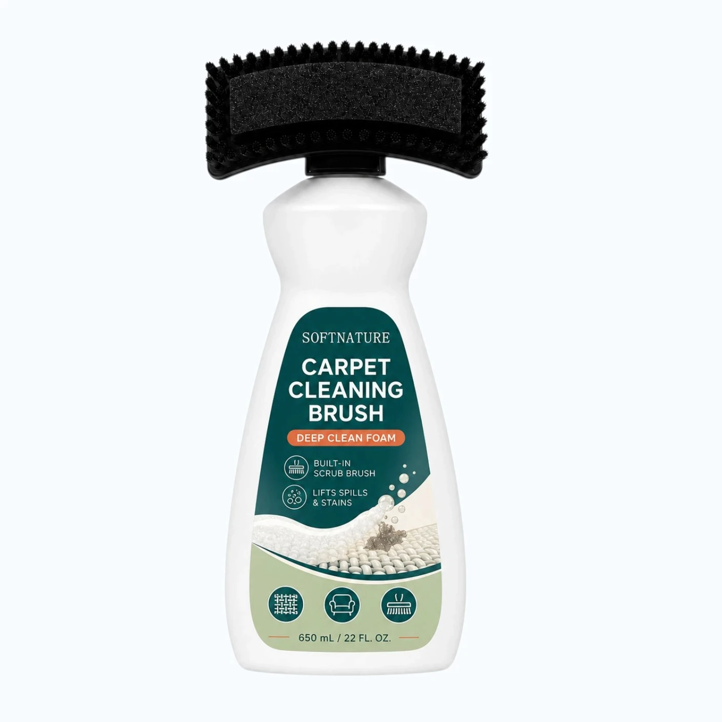 Private label carpet cleaning brush with integrated cleaning solution applicator