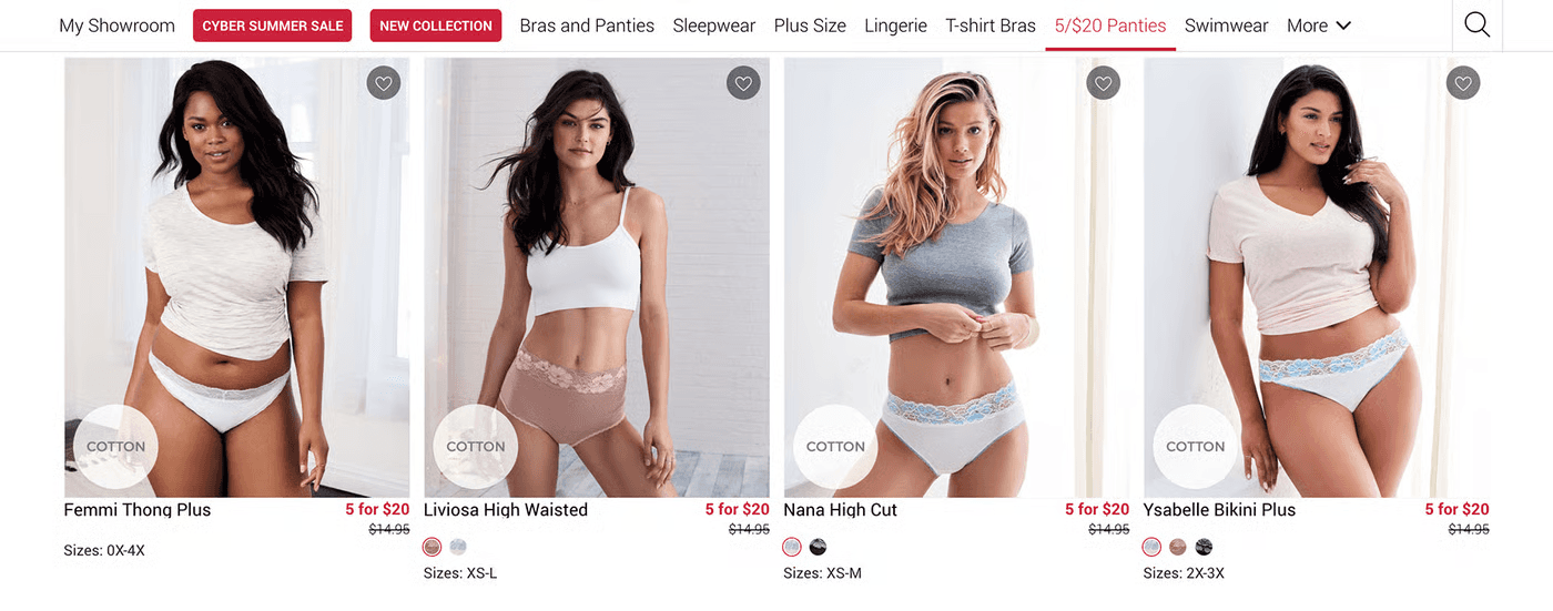 Sales section from Adore Me's E-commerce website